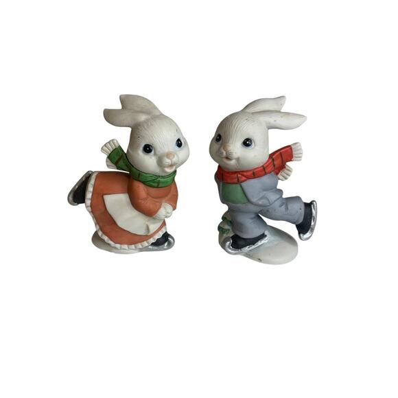 Homco Home Interiors 5305 Ice Skating Bunnies Figurine 4 Inch - Picture 1 of 7